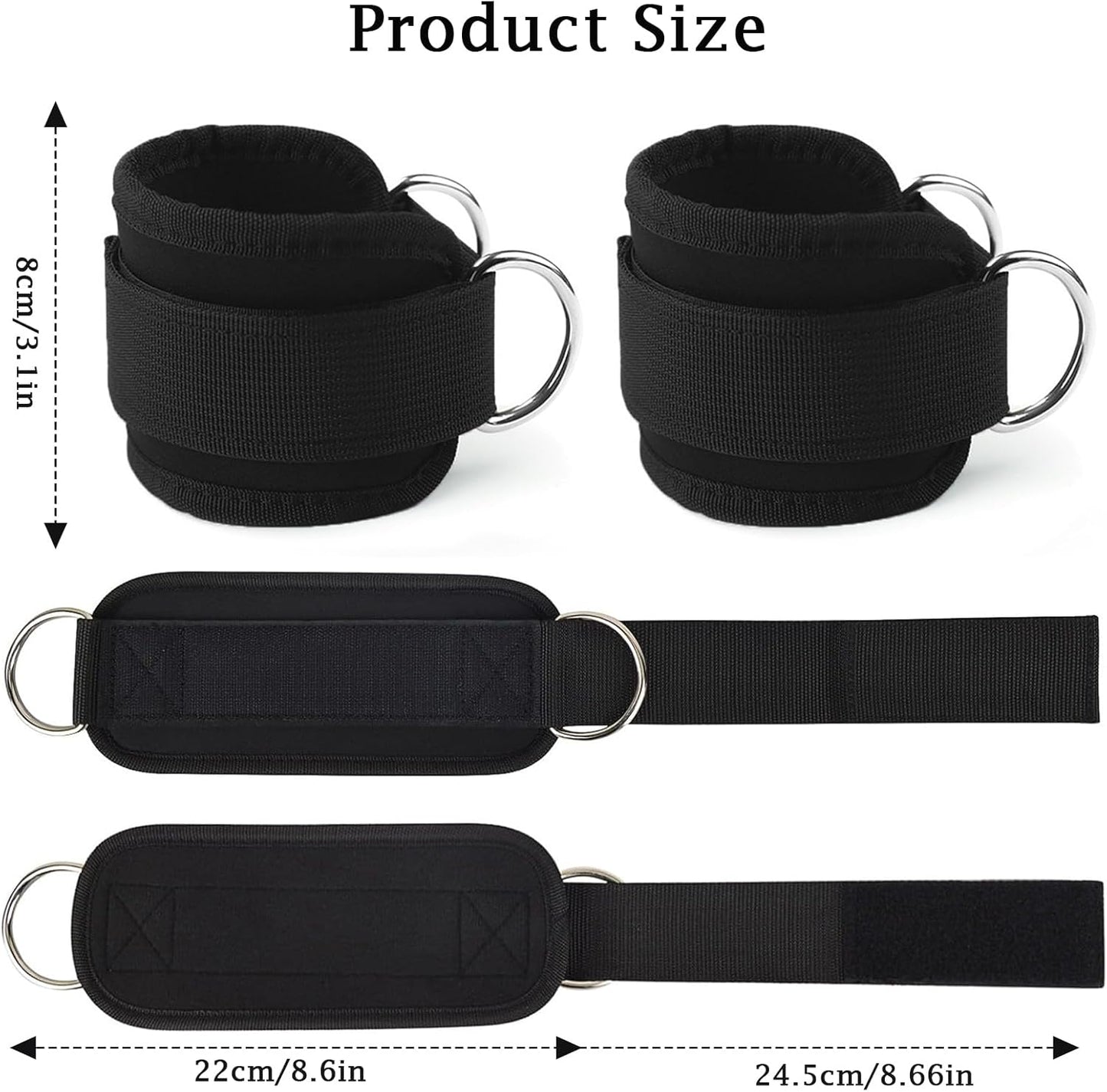 Black Ankle Straps with Metal Ring Attachment | Pair